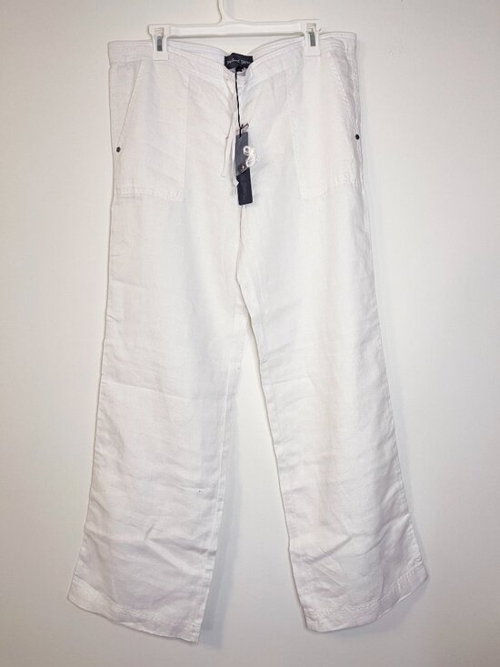 Michael Stars 100% Linen White Wide Leg Pants Women’s Drawstring Size Large NWT - Picture 3 of 9